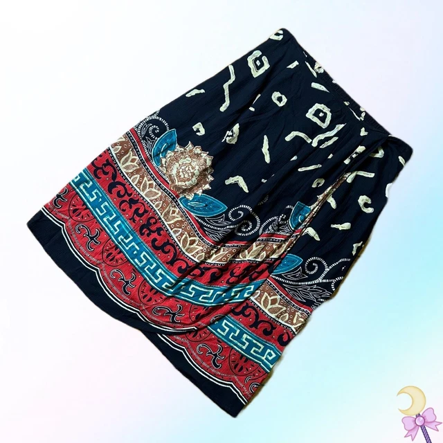 vintage 1990s beach WITCHCORE boho gothic broomstick sarong crinkle skirt Sz M L
