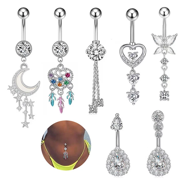 Zircon Star Moon Heart Shape Pendant Belly Button Ring Water Drop Navel Ring Wa