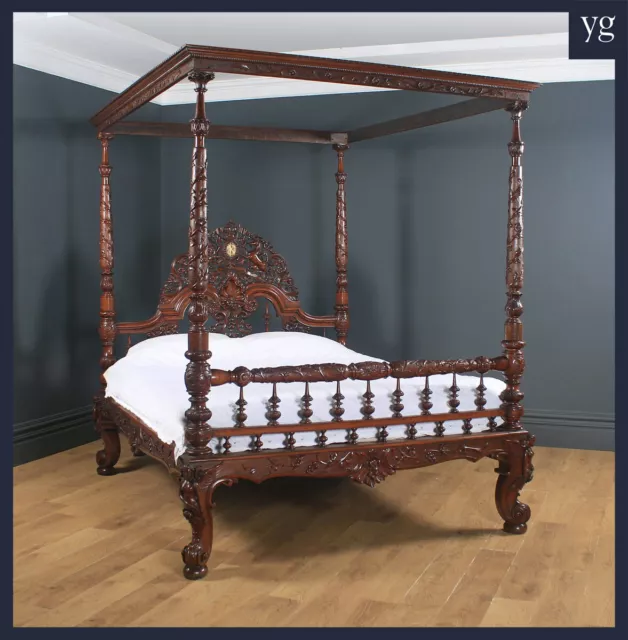 Antique 5ft 7” Victorian Anglo-Indian Colonial Raj King Size Four Poster Bed