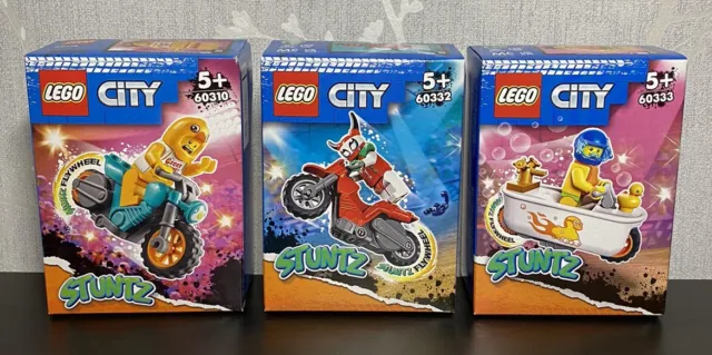 LEGO City Stuntz: x3 Stunt Bike Sets - 60310 + 60332 + 60333. New Sealed ✔️