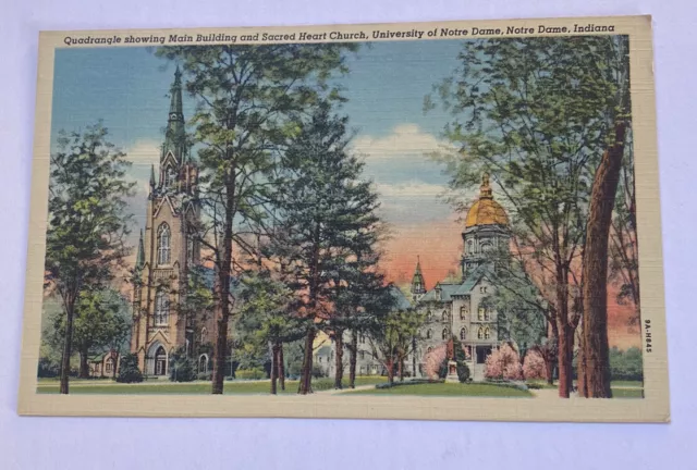 Vintage Linen Postcard ~ University of Notre Dame Church Quad ~ Indiana IN