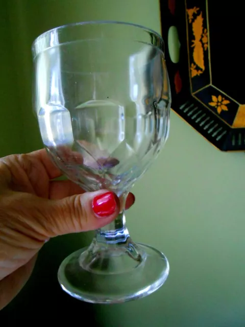 Victorian Glass Goblet Hazel Atlas  Sectional Block Barrel  c 1880s EAPG