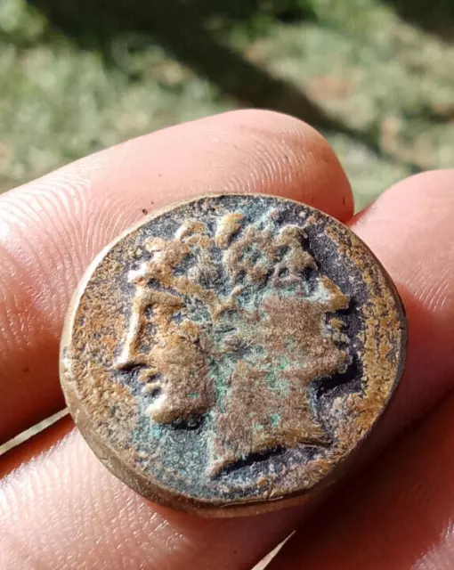 Very Unique Ancient Roman Bronze Coin With Rare Two King Face