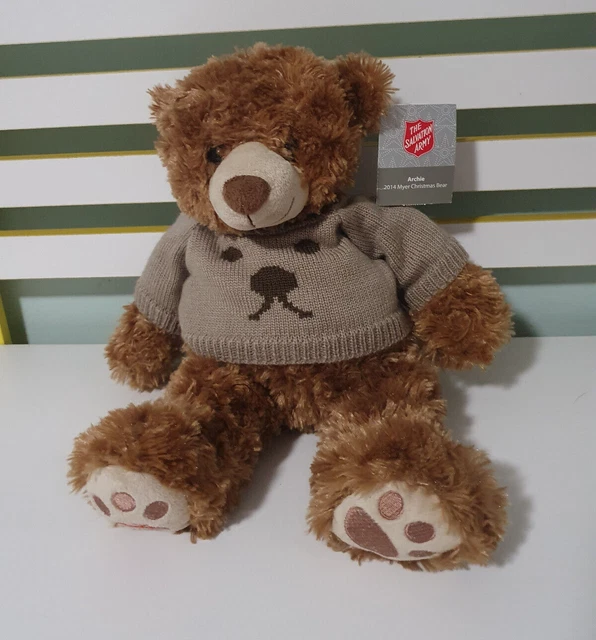 MYER CHRISTMAS TEDDY Bear Plush Archie 2014 Brown 37cm Soft Toy