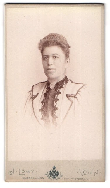 Fotografie J. Löwy, Wien, Weihburggasse 31, Bürgerliche Dame mit Kragenbrosche