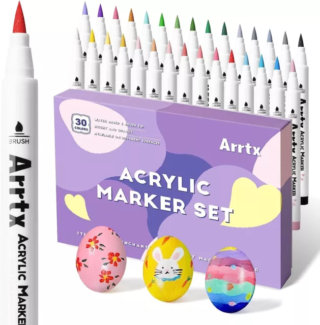 Arrtx Acrylic Paint Brush Pens for Rock Painting, 30 Colors Premium Graffiti Sup
