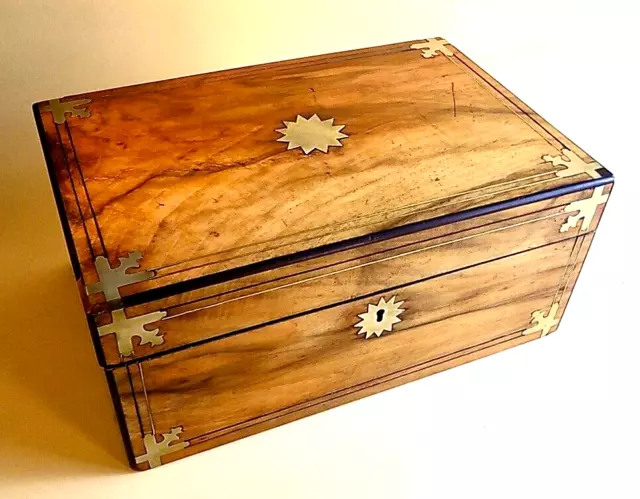 Antique Walnut  Brass Inlaid Lap Desk.Writing Box. Slope. £30 Start. No Reserve.