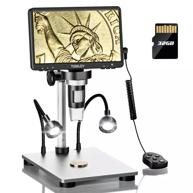 TOMLOV 7" 1080p Digital Microscope 1200x Magnifyer Video Recorder 32G Pcb solder
