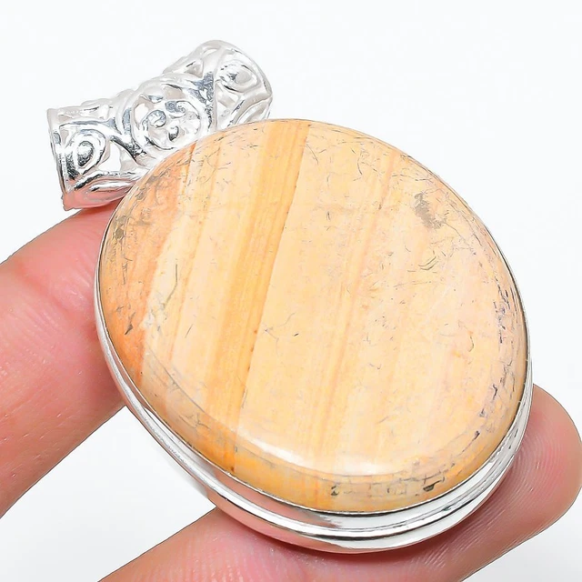 Dolomite Gemstone Handmade 925 Sterling Silver Jewelry Pendant 2.13"