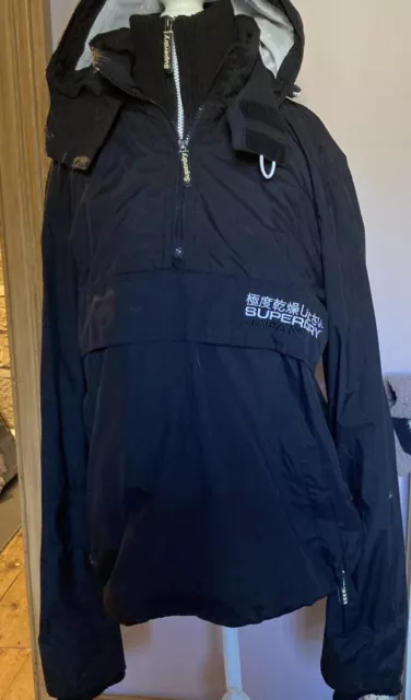 superdry Wind cagoule jacket By JPN Black Double Layer Collar With Ribber Inner