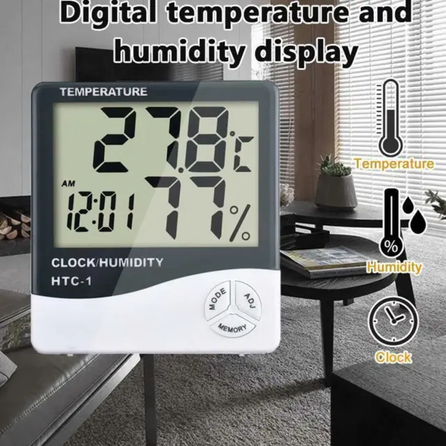 1pc LCD Digital Thermometer Hygrometer Humidity Outdoor Indoor Temperature Clock