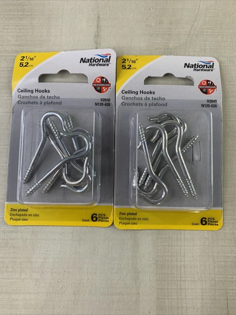 Lot Of 2 (6 Pack) National Hardware  Zinc-Plated  2-1/16 in.  Ceiling Hooks NEW