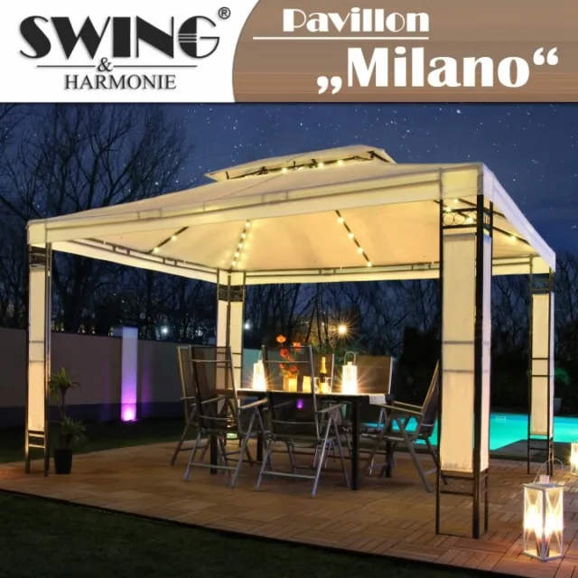 LED Luxus Stoff-Pavillon "Milano" 3x4 m - Garten Pavillon