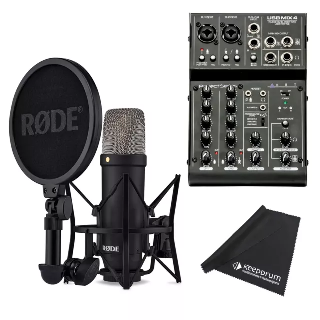 Rode NT1 Signature Black Studio-Mikrofon + ART USBMix4 Mischpult + keepdrum Tuch