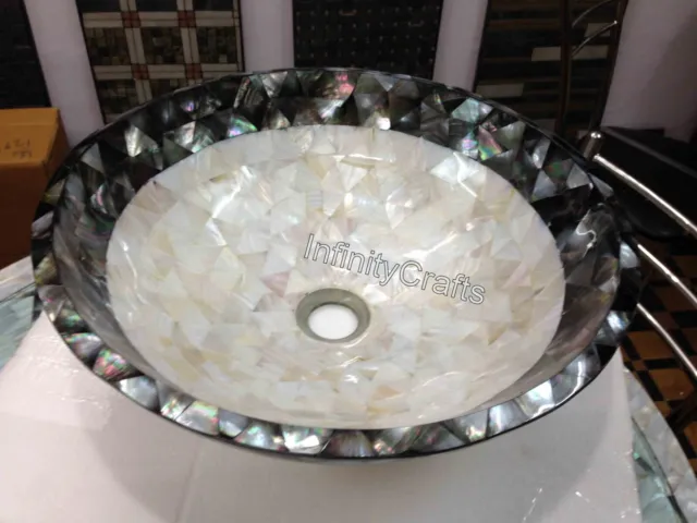 Round Marble Counter Top Sink Overlaid with Mother of Pearl Wash Basin for Home