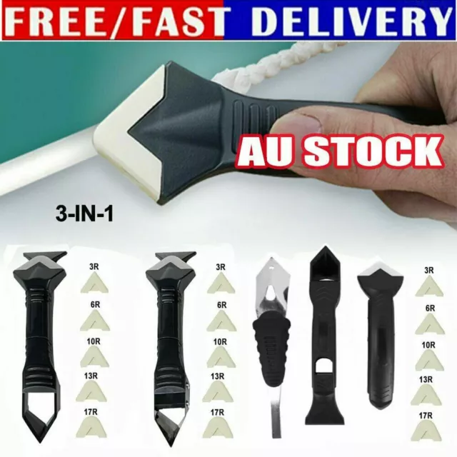 3in1 Silicone Caulking Tool Removal Residue Scraper Kit Sealant Replace Set+tips