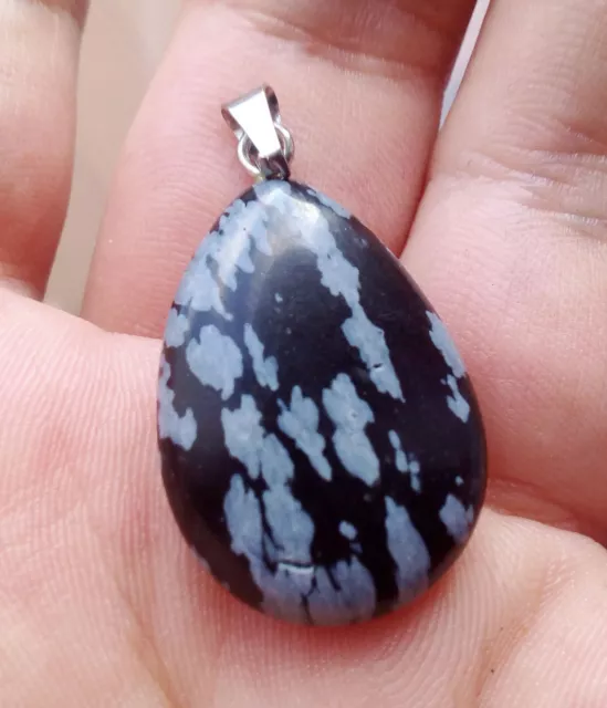 pendentif unique n°3 forme goutte en obsidienne neige pierre naturelle