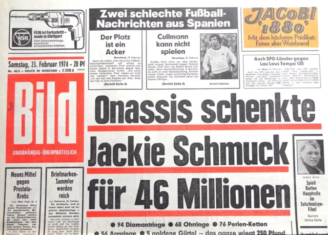 Kult-Zeitschrift BILD ZEITUNG,  23.2.1974; Onassis und Jacky; Cindy und Bert