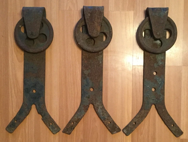 Old Vtg Antique Industrial Iron Large Huge Giant 20” Barn Door Roller Set Of 3