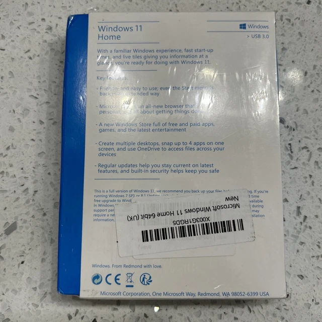 Windows 11 Box Backside NEW MICROSOFT WINDOWS 11 Home 64bit English USB Flash Drive In Sealed ...