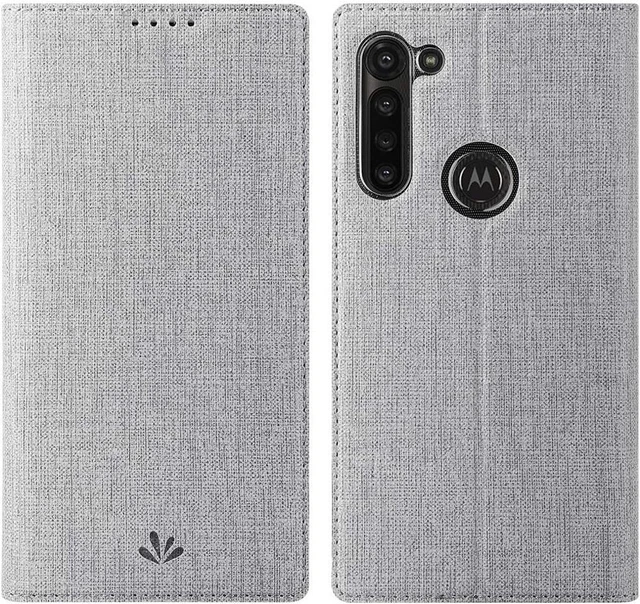Moto G8 Power Flip Case, Thin Cover Kickstand One Card Slots Holder - Gray