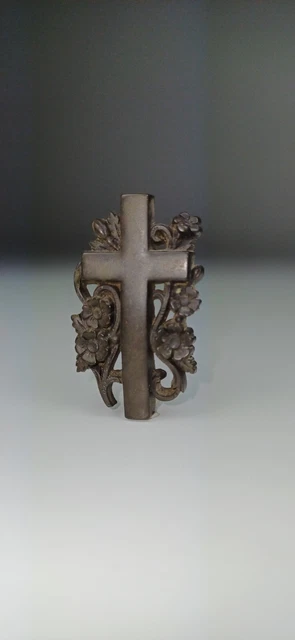 Broche De Deuil Vintage - Fleur En Verre Noir - Époque Napoléon III - Occasion