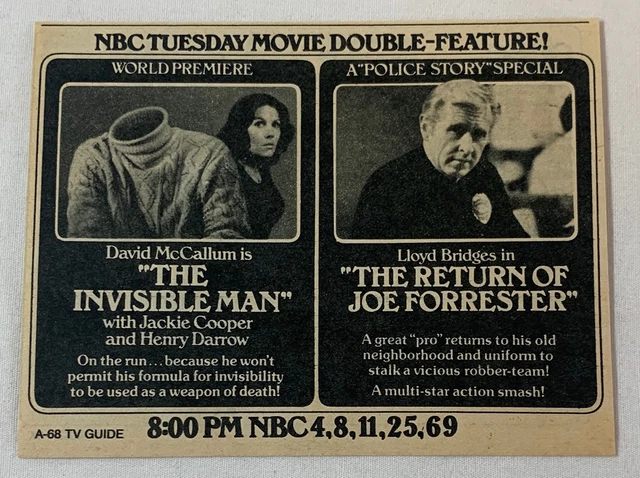 1975 TV NBC Ad ~Il Invisibile Uomo, Ritorno Di Joe Forrester Lloyd Ponti
