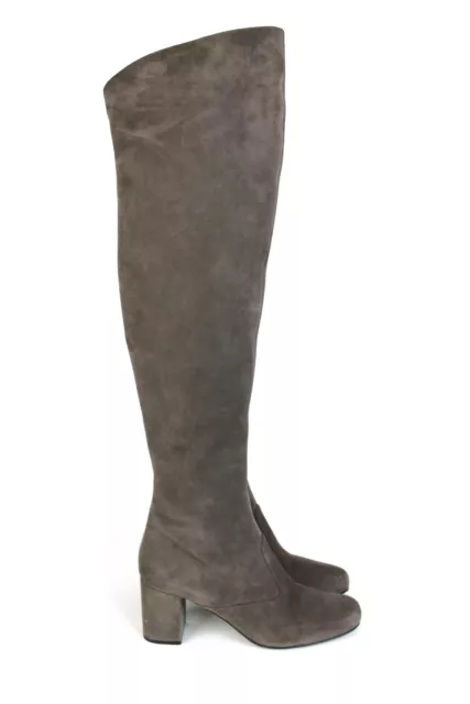 Saint Laurent Road Grey Suede Babies Over The Knee Boots Size 38.5 W/ Box $1495 2