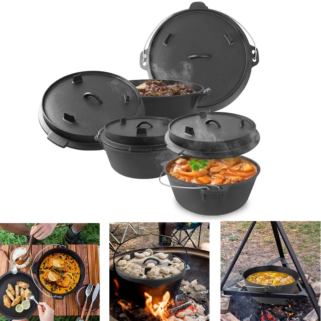 BBQ Gusseisen Dutch Oven Set mit Deckelheber Feuertopf Gusstopf Schmortopf Profi