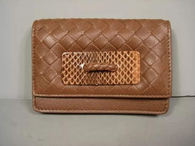 Bottega Veneta Ayers chocolate woven leather card case fold over new authentic