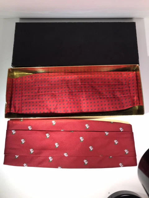 LOT of 2 VTG Santana Mens Cummerbund RED w/ Holiday Bells & RED w/ Diamonds