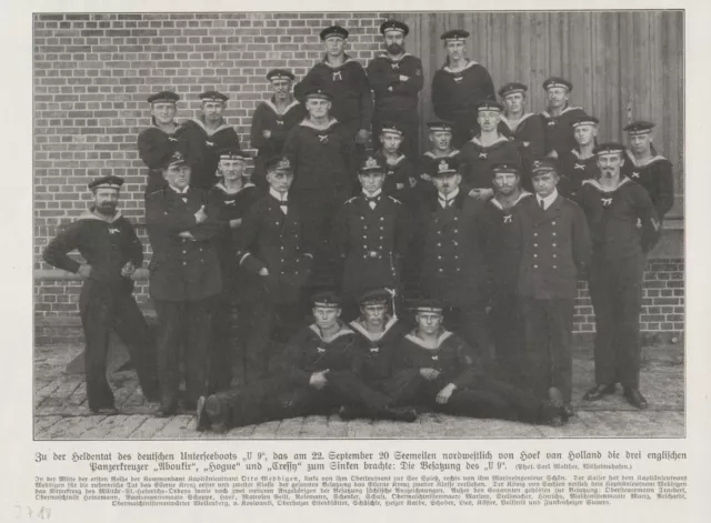 Crew From U 9 Imperial Navy Submarine Original Bilddokument From 1914 WW1