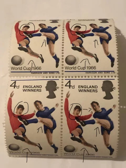 GB 1966 WORLD CUP FOOTBALL ENGLAND WINNERS 4d STAMPS UNMOUNTED MINT BLOCK OF 4 E