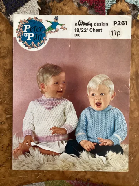 baby knitting patterns.jumpers.size 18-22 inch chest.DK.Boy/girl.Peter pan patt