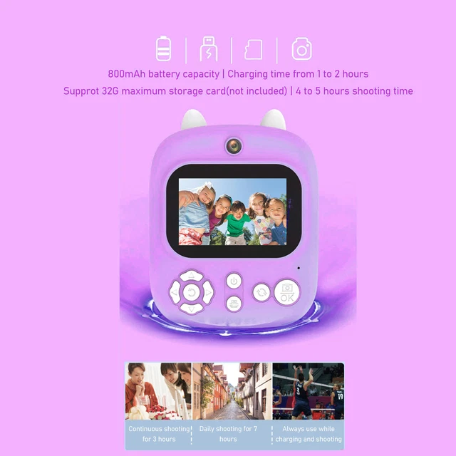 (Violet)Appareil Photo Numérique Instantané Pour Enfants Mise Au Point