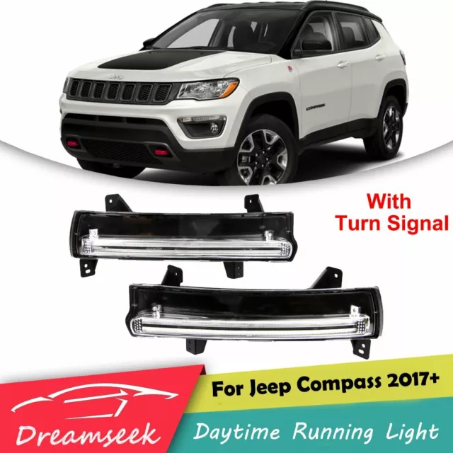 DRL Pour Jeep Compass 2017 2018 LED Lumière Diurne Feux Jour Clignotant Lampe