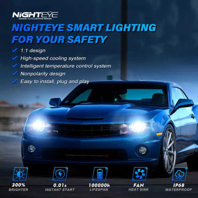 NightEye H7 LED Headlight Conversion Kit High Low Beam Super Bright 6500K White 3