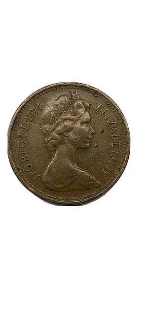 United Kingdom 1 new penny, 1974 , Original ELIZABETH II D G REG F D 1974 Rare