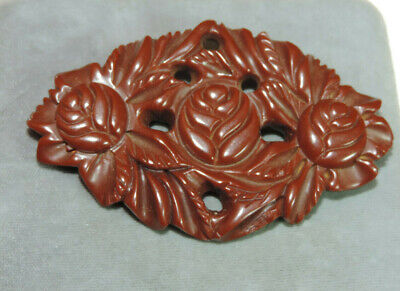 Vintage Plastic Deep Carved Tested Bakelite Rose Flower Brown Brooch Pin Ck 27 3