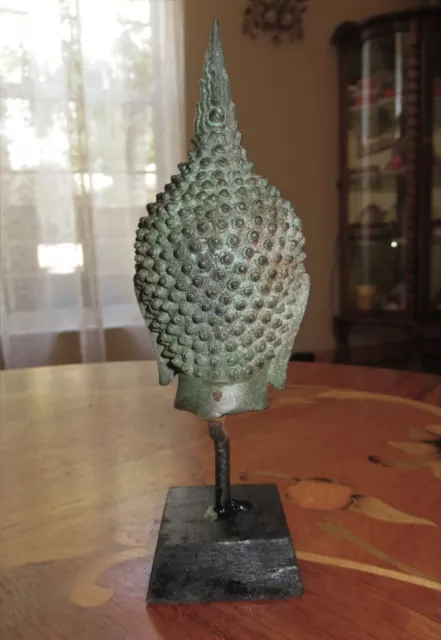 Antique 19th Century Sukhothai Mounted Bronze Buddha Head 3