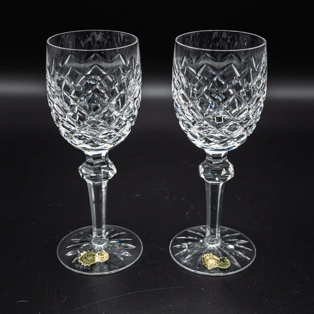 Waterford Crystal Powerscourt Claret Wine Glass Pair STICKERS- 7 1/8" FREE SHIP
