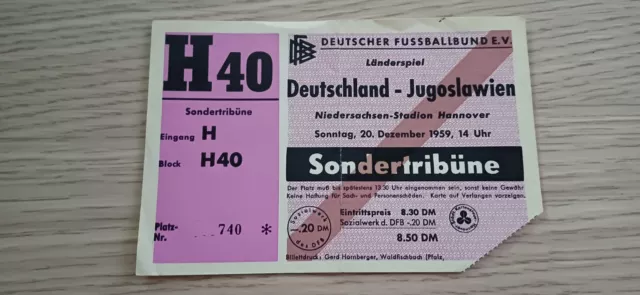 Ticket 1959 Germany vs. Yugoslavia Friendly