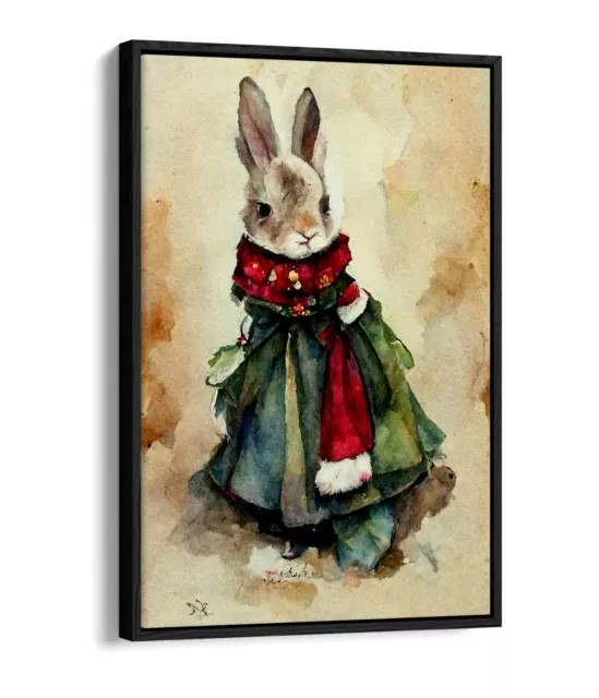 Watercolour Style Victorian Rabbit Home Decor Float Effect Canvas Wall Art Print