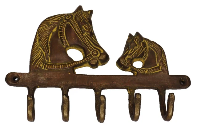 Horse Pair Design 4 Hook Victorian Style Handmade Brass Cloth Wall Hanger Hook