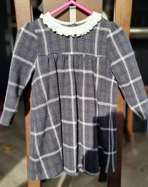 Petit Bateau Blue / Grey Baby Girl Checked Dress  Size 18 Months