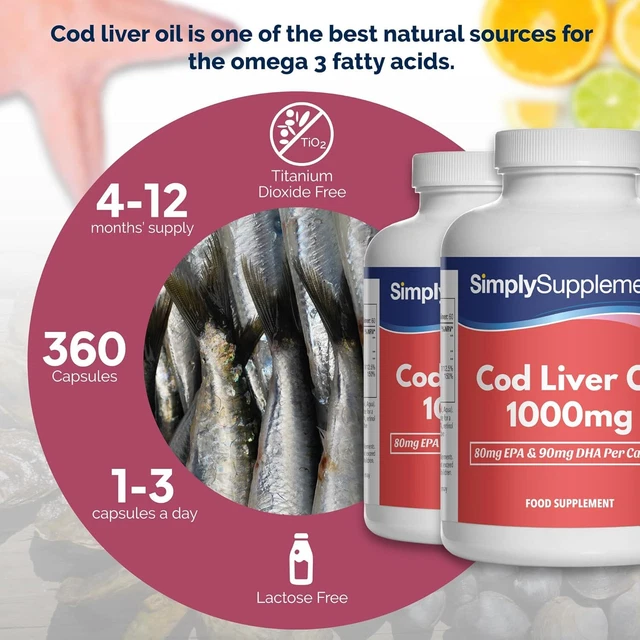 PURE COD LIVER Oil 1000mg Rich in Omega 3 Fatty Acids 180 count (Pack