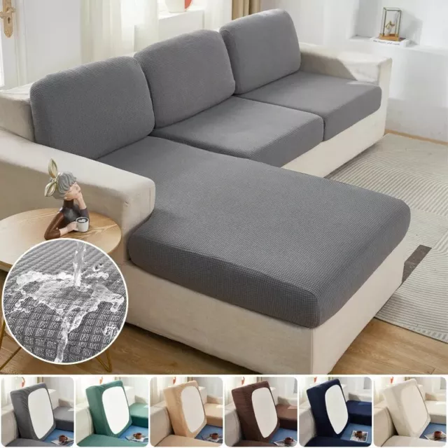 Waterproof Jacquard Sofa Seat Cushion Cover Polar Fleece Stretch Removable