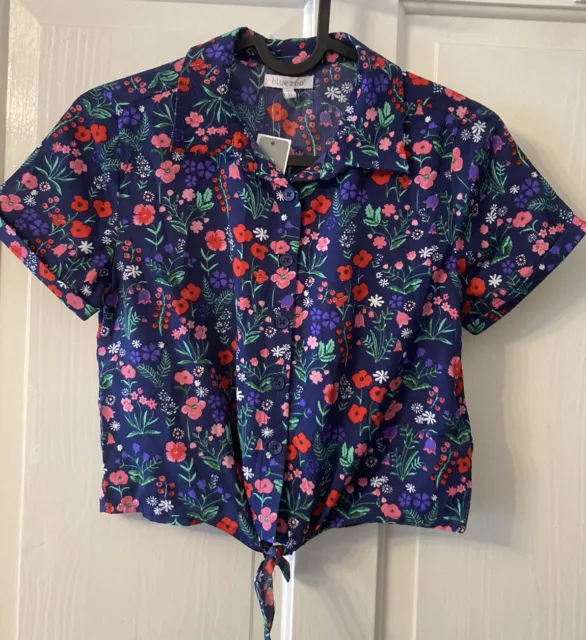 BLUE ZOO GIRLS DITSY Shirt NAVY BLOUSE Knotted Front AGED 11 Years BNWT
