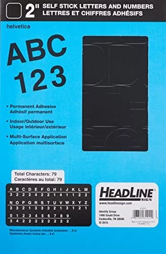 Headline Sign Stick-On Vinyl Letters and Numbers Black 2-Inch Made in USA 31211