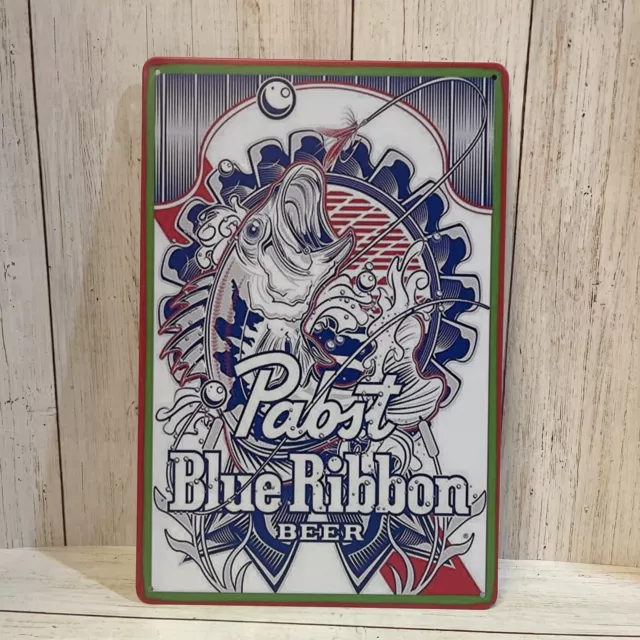 pabst blue ribbon Beer tin Metal Sign Fishing PBR USA Man Cave Garage Cabin Bar